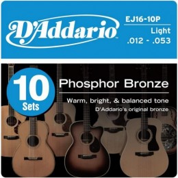 D'Addario EJ16-10P Light Струны для акустической гитары, 10 комплектов
